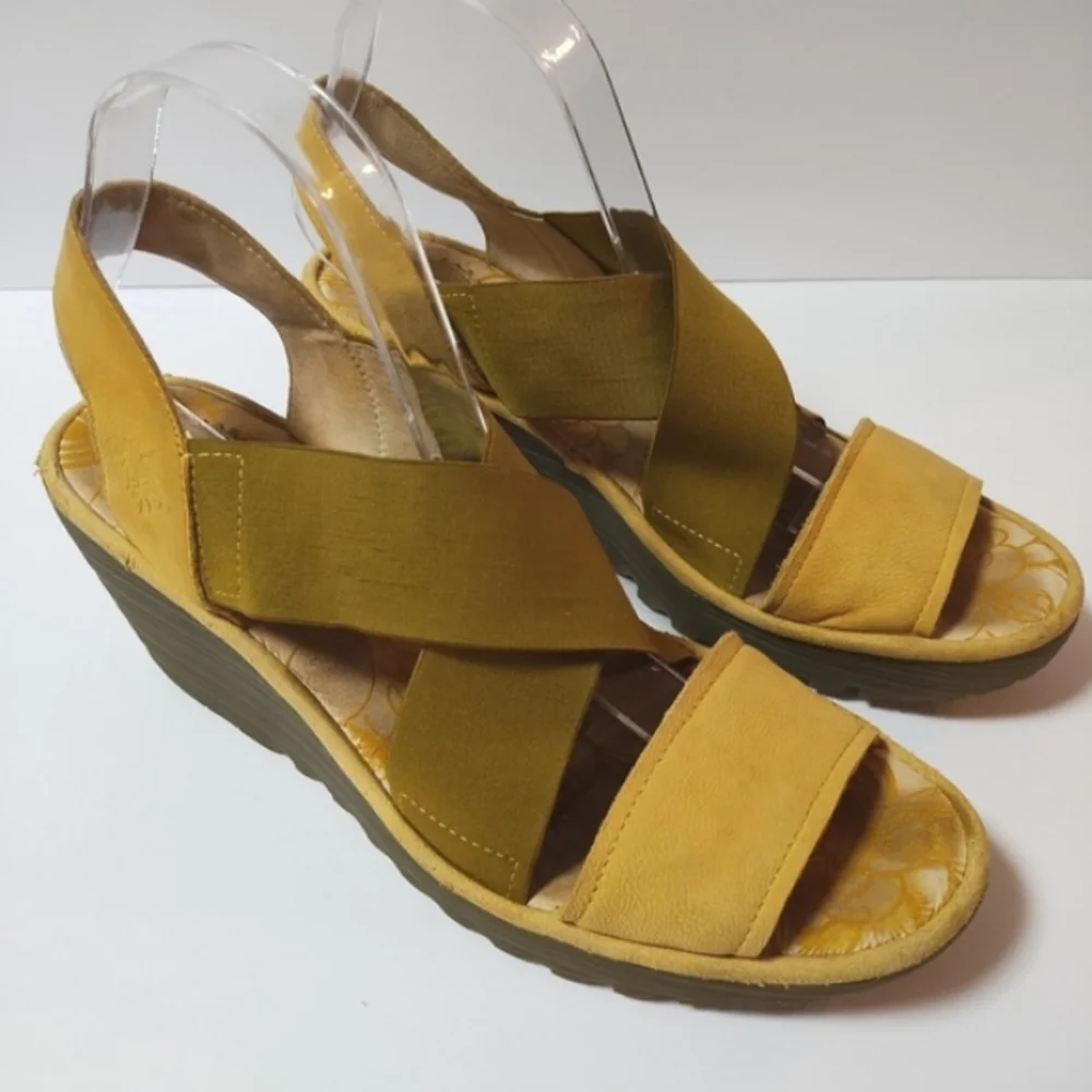 FLY London Women's Wedge Slingback Open Toe Slip-on Platform Leather Sandals 41